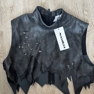 SOLD do not purchase NAMILIA Black Cropped Leather-Look Studded Tank Top